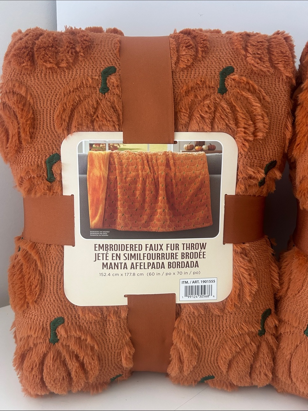 2 Viral Costco Pumpkin Faux Fur Embroidered Throw Blankets Set of 2 NEW - Picture 2 of 6